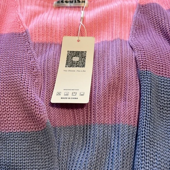 ECOWISH Rainbow 🌈 Block Striped Draped Open Front Cardigan L NWT - Picture 13 of 16